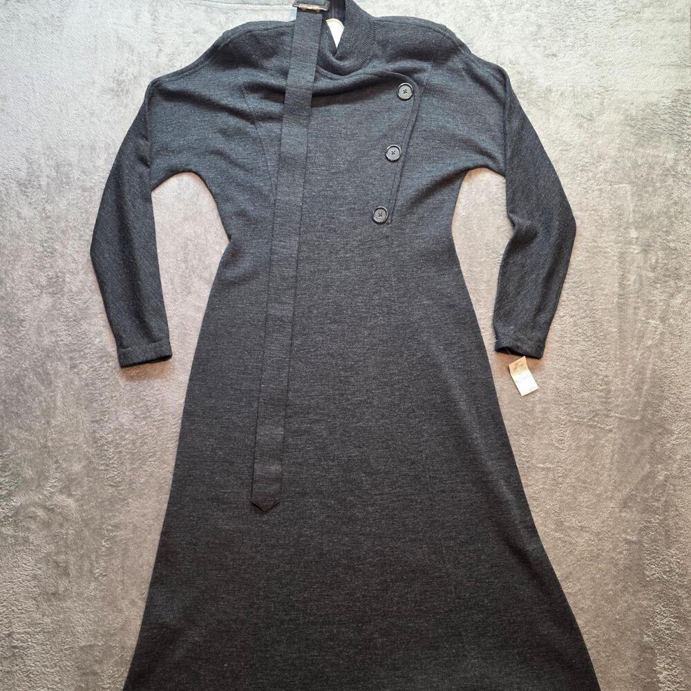 Vintage Nina Charles For Kasper ASL Sweater Dress Womens XS Gray Knit Cowl Midi